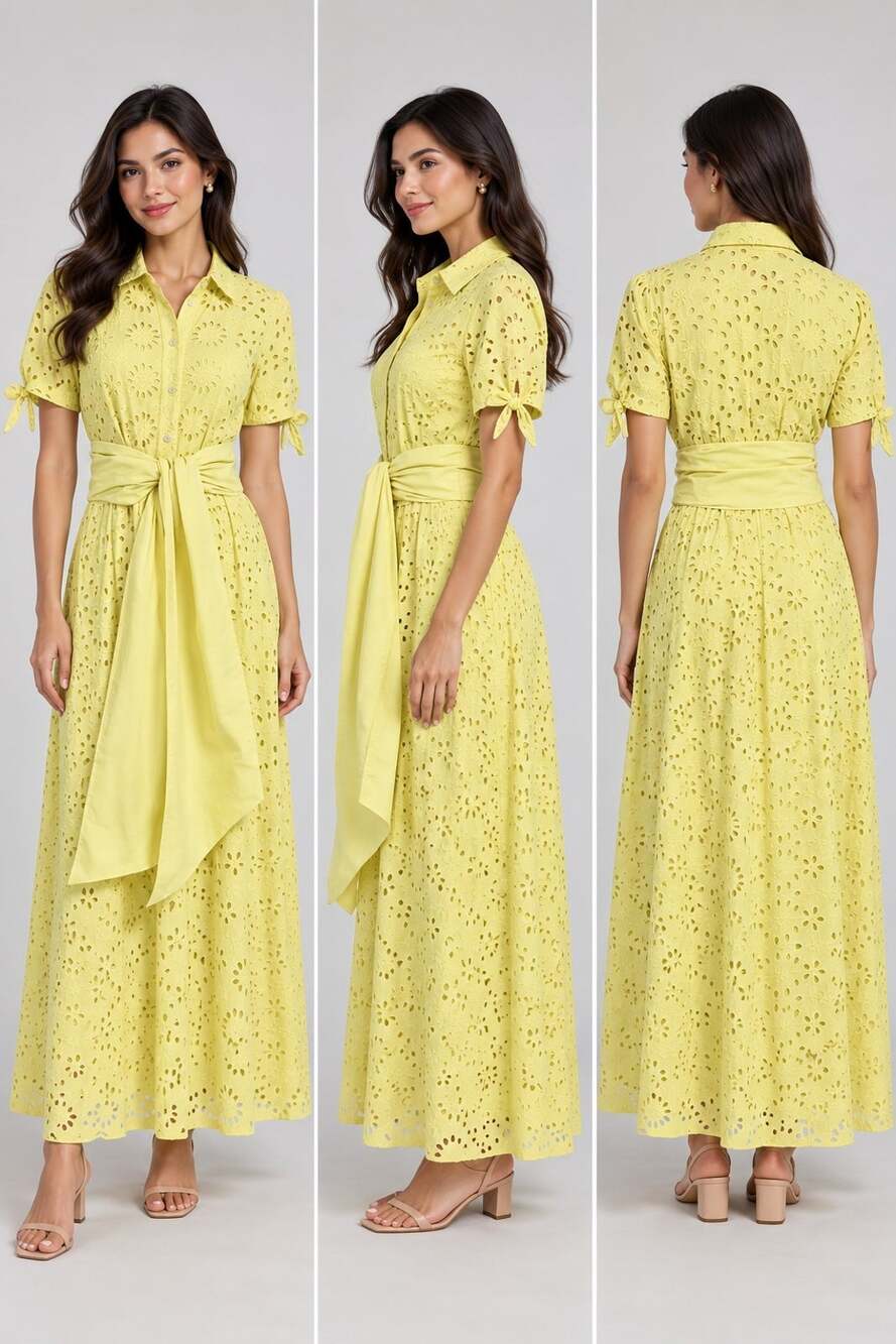 J. Crew Yellow Eyelet Floral Cotton Blend Maxi Dress US 8